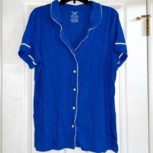 Faded Glory Blue and White Button Up Sleepwear Shirt